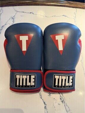 TITLE Boxing Gloves 14 oz Blue Red Training Sparring Hook Loop Adult Pair